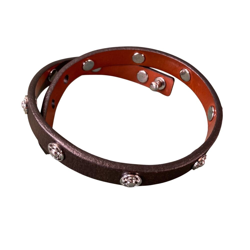 0041 Stella & Dot Clover Double Wrap Brown Leather Bracelet NWT